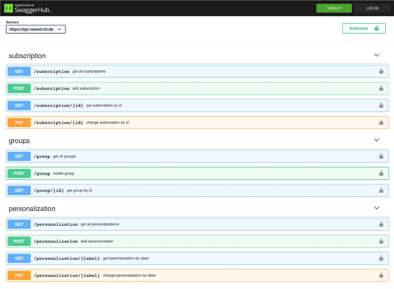 Screenshot: Dokumentation der REST API