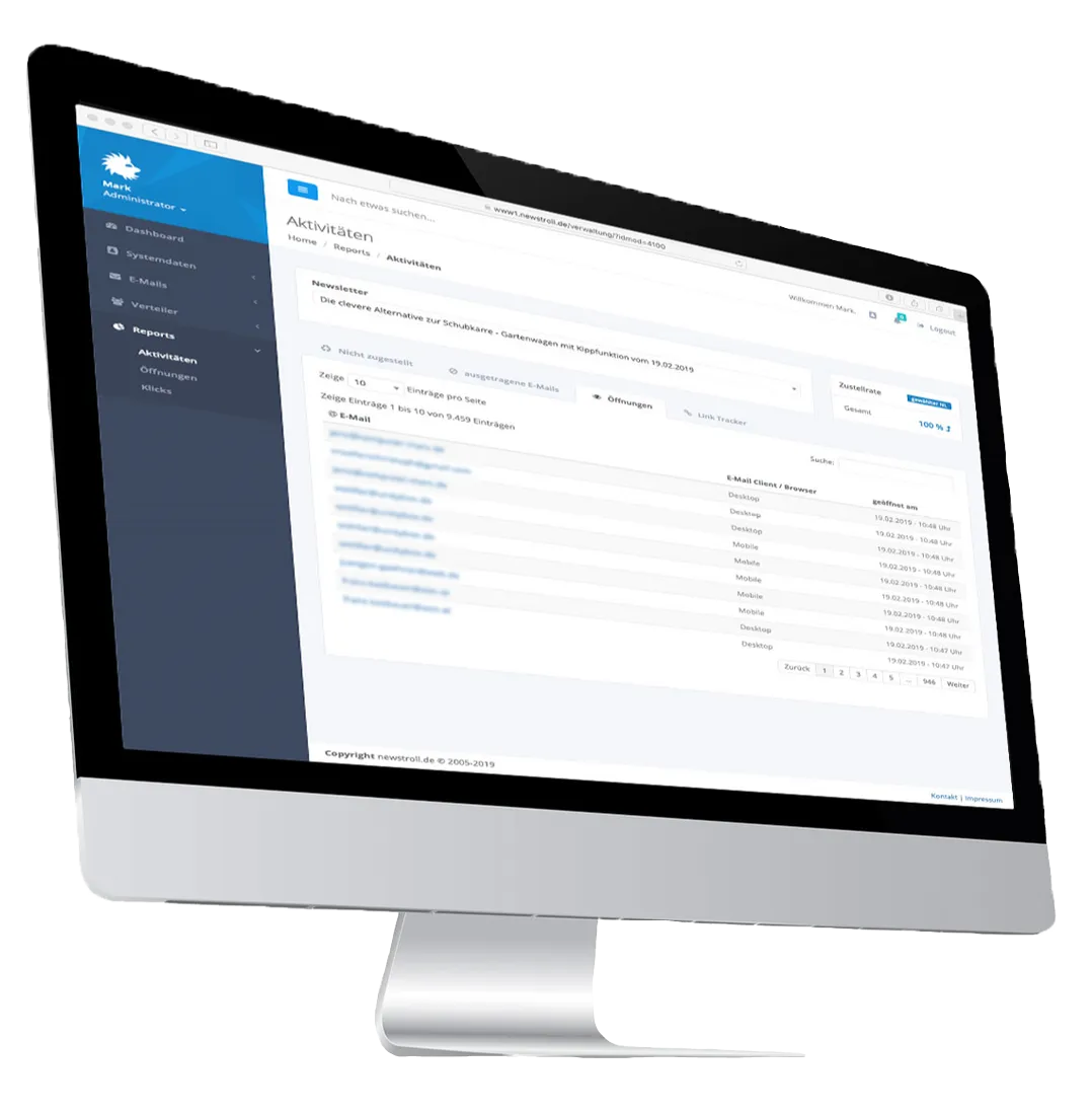 Screenshot: recipient activities