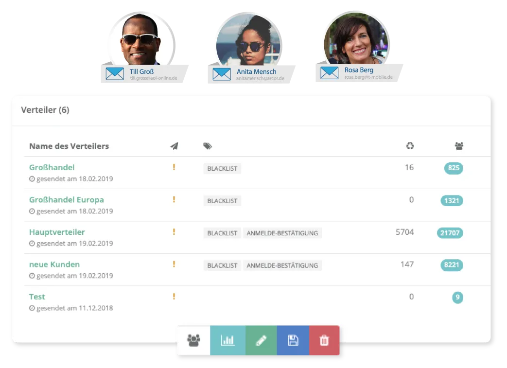 Screenshot: managing distribution lists