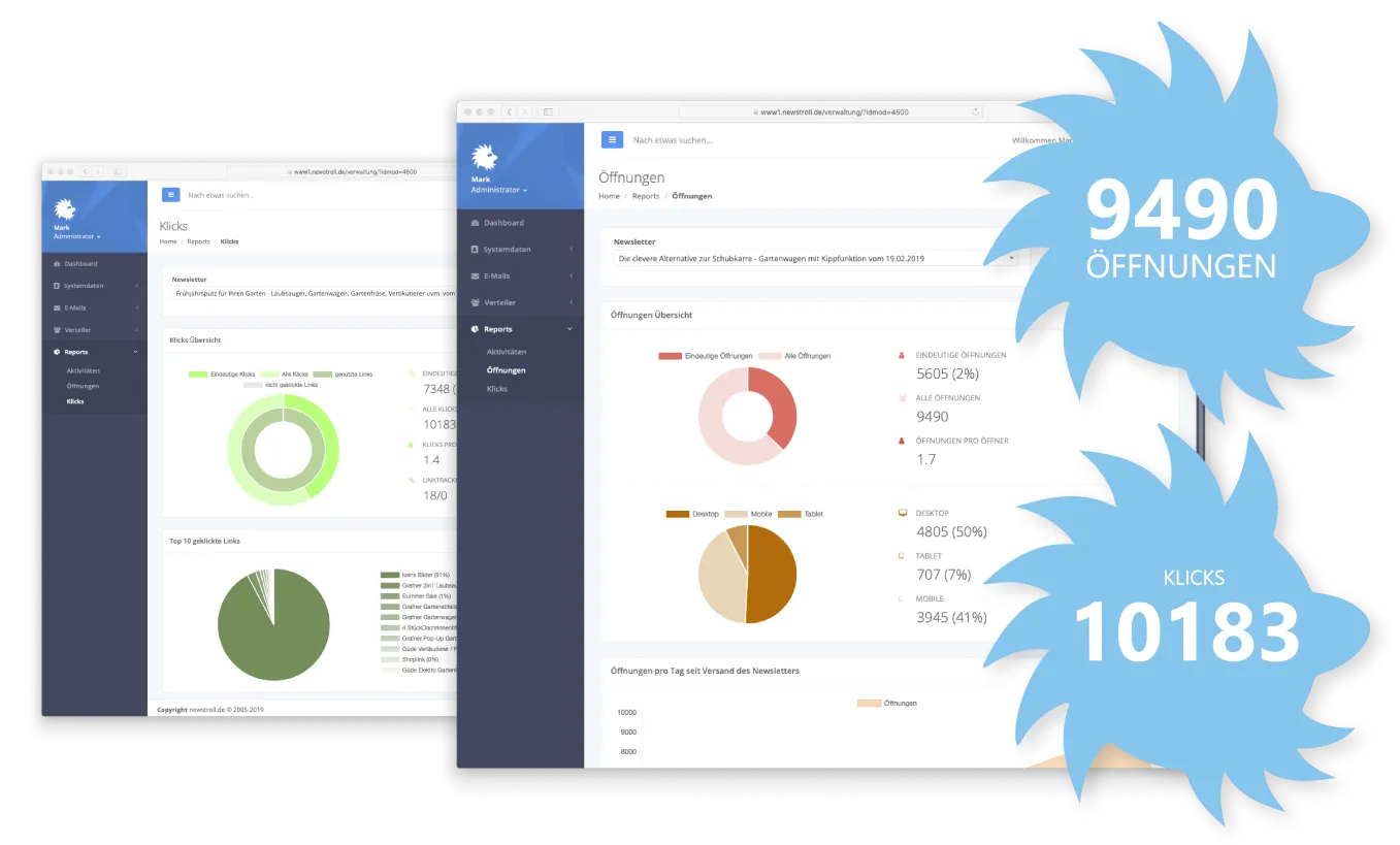 Screenshot: evaluation and statistics of a mailing